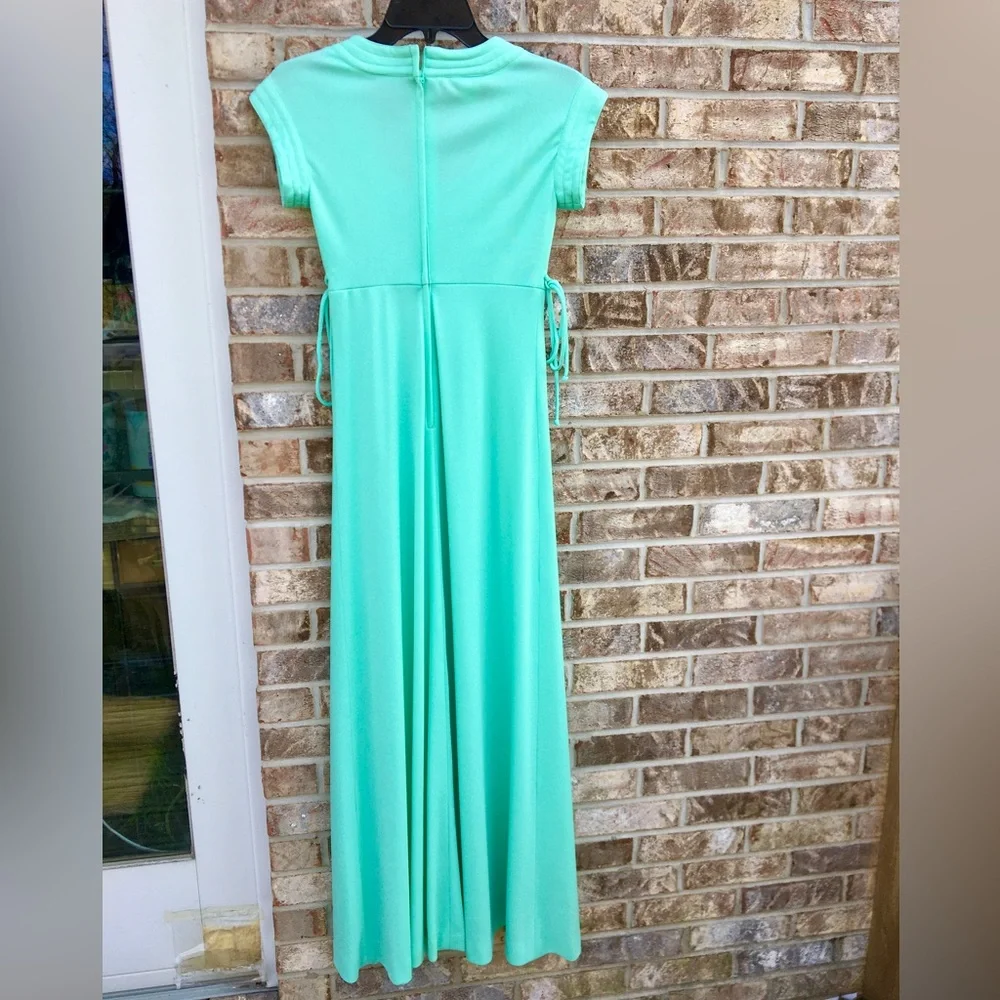 True 1970s Vintage Bridgerton Regency Cottagecore Mint Green Maxi Dress - Picture 10 of 12